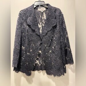 Vintage Catherine Regehr Black Lace Jacket Sheer Floral Embroidered Sz 22 Saks